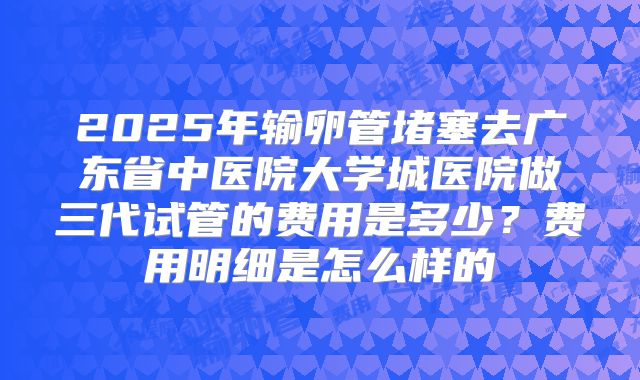 2025年输卵管堵塞去广东省中医院大学城医院做三代试管的费用是多少？费用明细是怎么样的