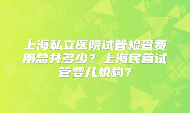 上海私立医院试管检查费用总共多少？上海民营试管婴儿机构？