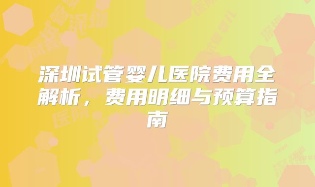深圳试管婴儿医院费用全解析，费用明细与预算指南