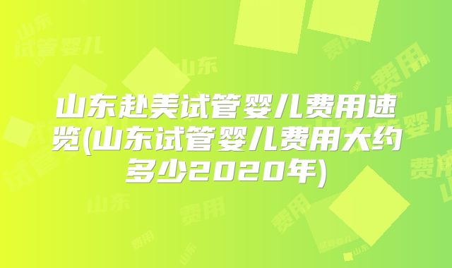 山东赴美试管婴儿费用速览(山东试管婴儿费用大约多少2020年)