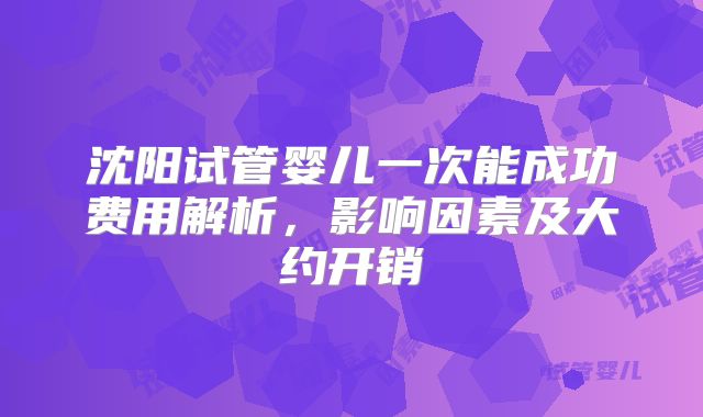 沈阳试管婴儿一次能成功费用解析，影响因素及大约开销