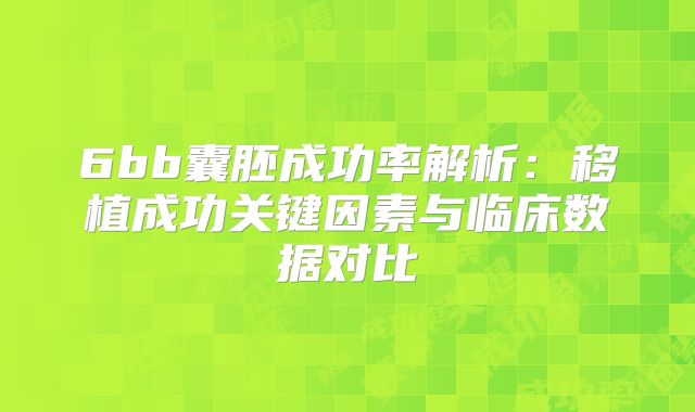 6bb囊胚成功率解析：移植成功关键因素与临床数据对比