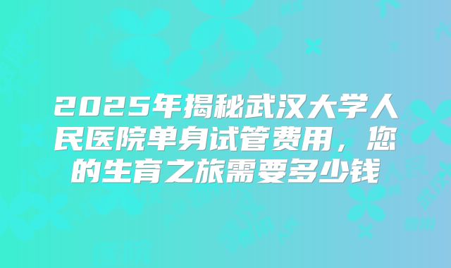 2025年揭秘武汉大学人民医院单身试管费用，您的生育之旅需要多少钱