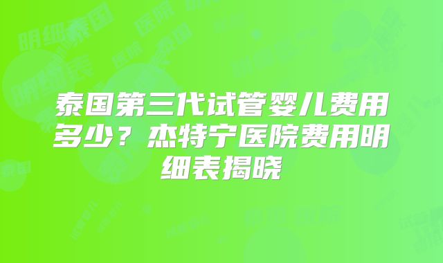 泰国第三代试管婴儿费用多少？杰特宁医院费用明细表揭晓