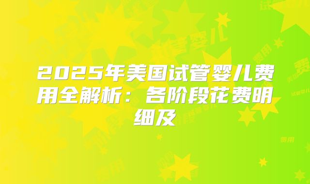 2025年美国试管婴儿费用全解析：各阶段花费明细及