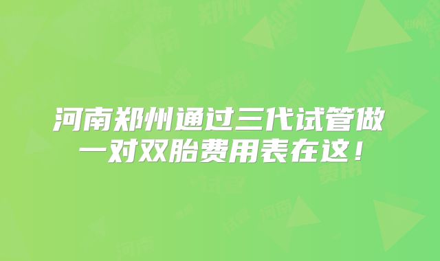 河南郑州通过三代试管做一对双胎费用表在这!