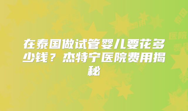 在泰国做试管婴儿要花多少钱?杰特宁医院费用揭秘