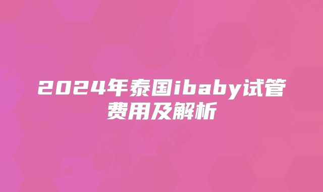 2024年泰国ibaby试管费用及解析