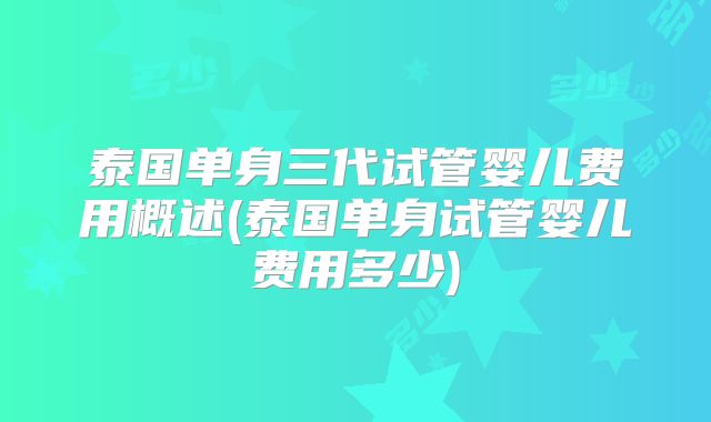 泰国单身三代试管婴儿费用概述(泰国单身试管婴儿费用多少)