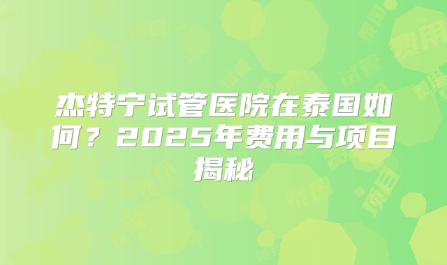 杰特宁试管医院在泰国如何?2025年费用与项目揭秘