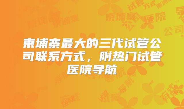 柬埔寨最大的三代试管公司联系方式，附热门试管医院导航