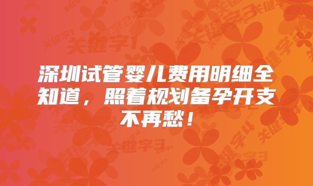 深圳试管婴儿费用明细全知道,照着规划备孕开支不再愁!