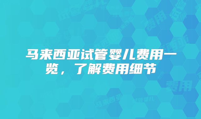 马来西亚试管婴儿费用一览,了解费用细节