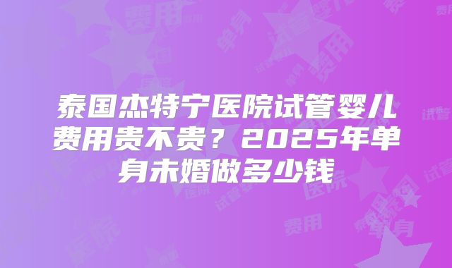 泰国杰特宁医院试管婴儿费用贵不贵？2025年单身未婚做多少钱