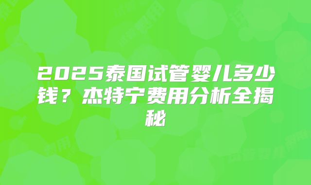 2025泰国试管婴儿多少钱?杰特宁费用分析全揭秘