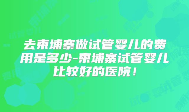 去柬埔寨做试管婴儿的费用是多少-柬埔寨试管婴儿比较好的医院！