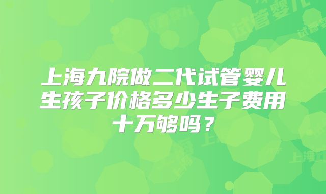 上海九院做二代试管婴儿生孩子价格多少生子费用十万够吗？