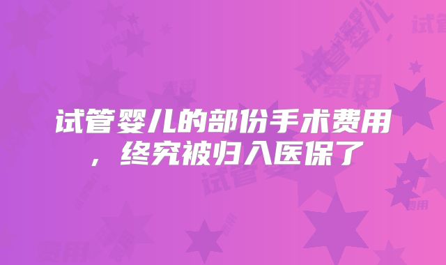 试管婴儿的部份手术费用,终究被归入医保了