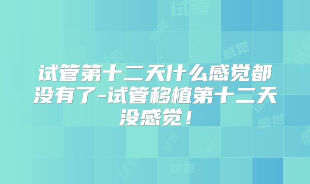 试管第十二天什么感觉都没有了-试管移植第十二天没感觉！