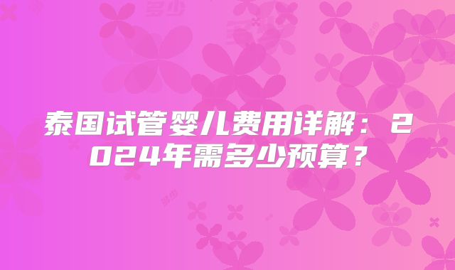 泰国试管婴儿费用详解:2024年需多少预算?