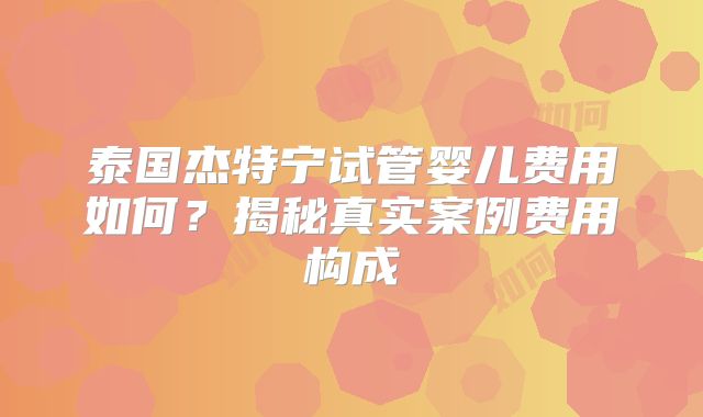 泰国杰特宁试管婴儿费用如何？揭秘真实案例费用构成