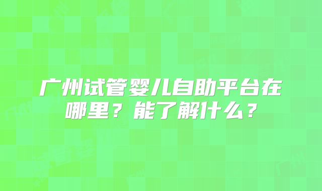 广州试管婴儿自助平台在哪里?能了解什么?