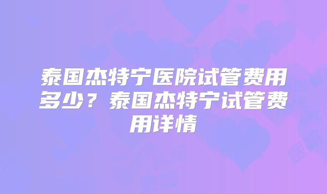 泰国杰特宁医院试管费用多少？泰国杰特宁试管费用详情