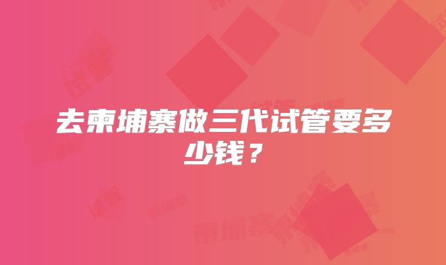 去柬埔寨做三代试管要多少钱?