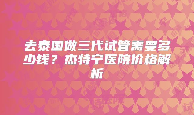 去泰国做三代试管需要多少钱？杰特宁医院价格解析