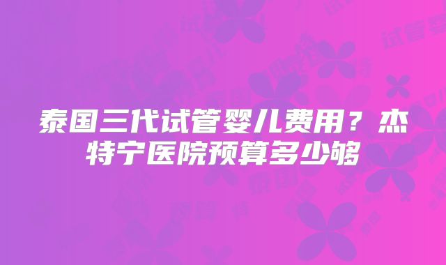 泰国三代试管婴儿费用？杰特宁医院预算多少够