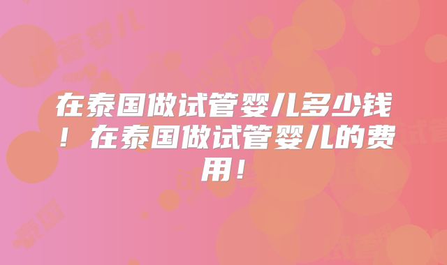 在泰国做试管婴儿多少钱！在泰国做试管婴儿的费用！