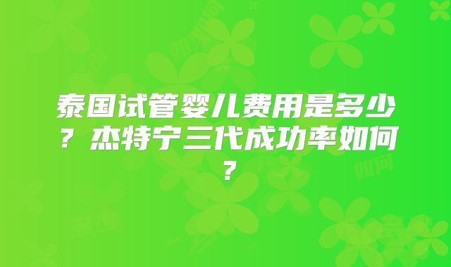 泰国试管婴儿费用是多少？杰特宁三代成功率如何？