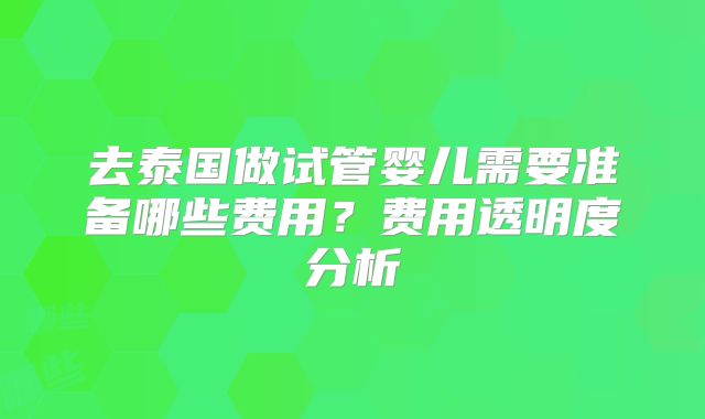 去泰国做试管婴儿需要准备哪些费用？费用透明度分析