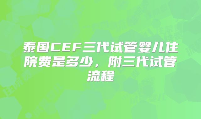泰国CEF三代试管婴儿住院费是多少,附三代试管流程