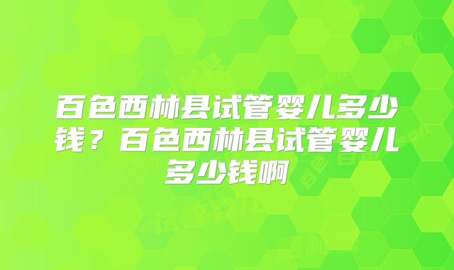 百色西林县试管婴儿多少钱？百色西林县试管婴儿多少钱啊