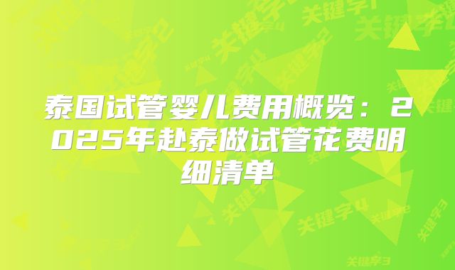 泰国试管婴儿费用概览:2025年赴泰做试管花费明细清单