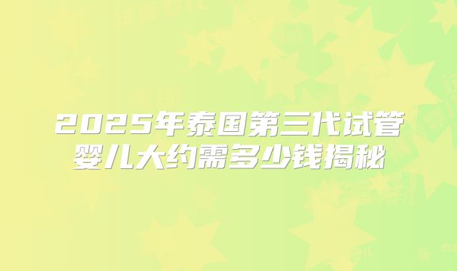 2025年泰国第三代试管婴儿大约需多少钱揭秘