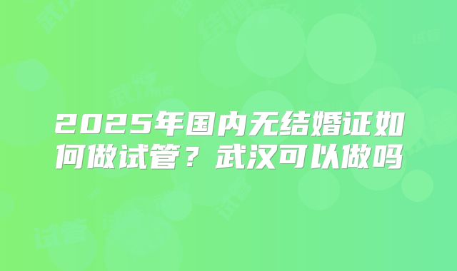 2025年国内无结婚证如何做试管？武汉可以做吗