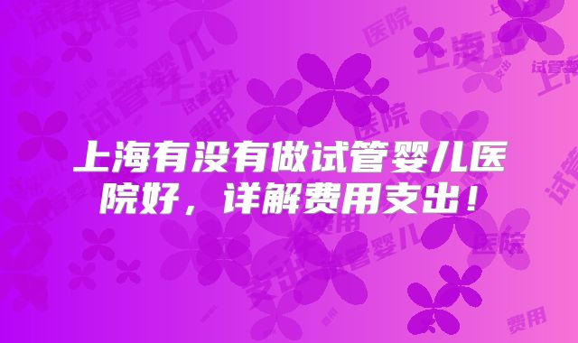 上海有没有做试管婴儿医院好,详解费用支出!