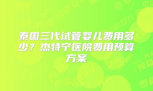 泰国三代试管婴儿费用多少？杰特宁医院费用预算方案