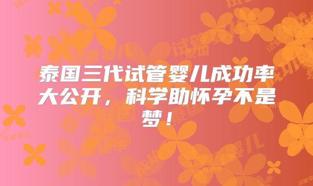 泰国三代试管婴儿成功率大公开，科学助怀孕不是梦！
