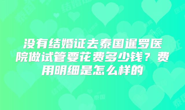 没有结婚证去泰国暹罗医院做试管要花费多少钱？费用明细是怎么样的