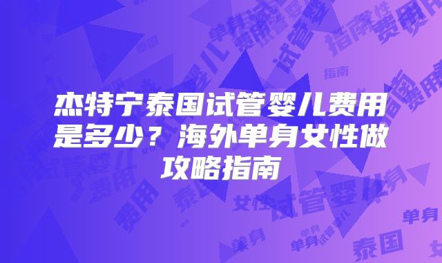 杰特宁泰国试管婴儿费用是多少?海外单身女性做攻略指南