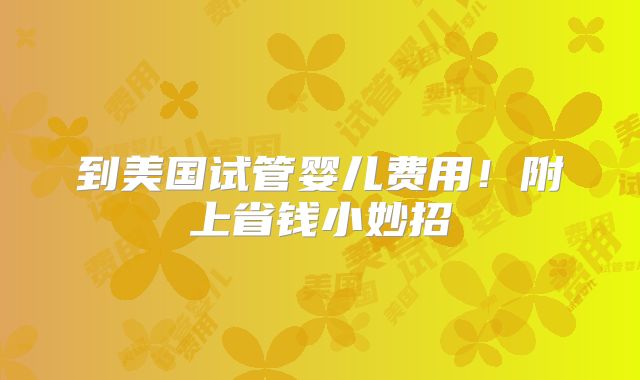 到美国试管婴儿费用！附上省钱小妙招