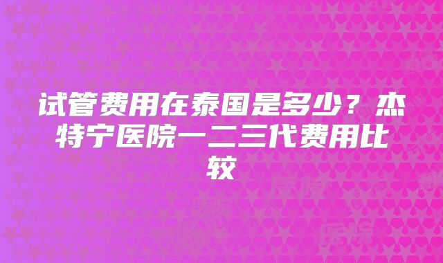 试管费用在泰国是多少？杰特宁医院一二三代费用比较