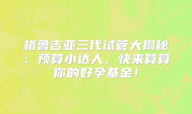 格鲁吉亚三代试管大揭秘：预算小达人，快来算算你的好孕基金！