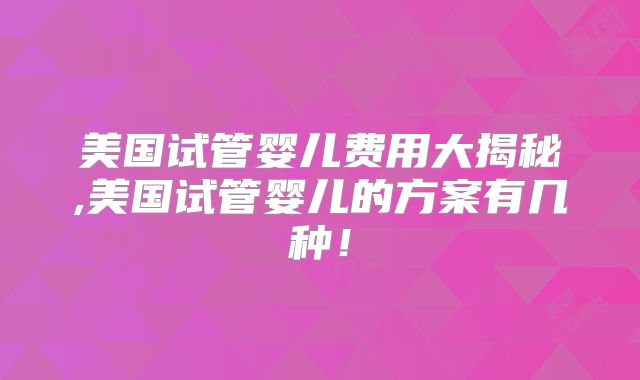 美国试管婴儿费用大揭秘,美国试管婴儿的方案有几种！