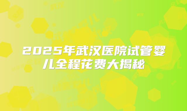 2025年武汉医院试管婴儿全程花费大揭秘