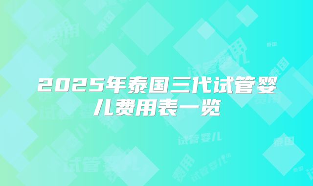 2025年泰国三代试管婴儿费用表一览