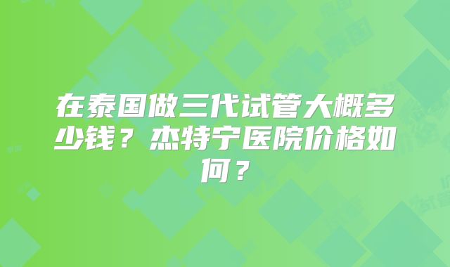 在泰国做三代试管大概多少钱?杰特宁医院价格如何?